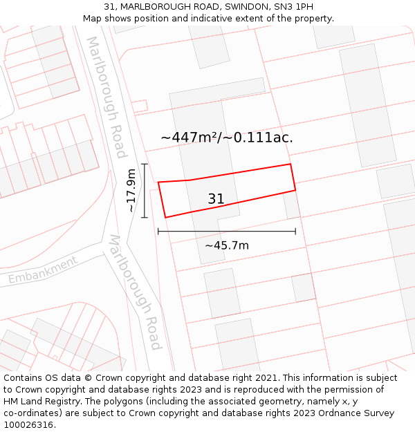 31, MARLBOROUGH ROAD, SWINDON, SN3 1PH: Plot and title map