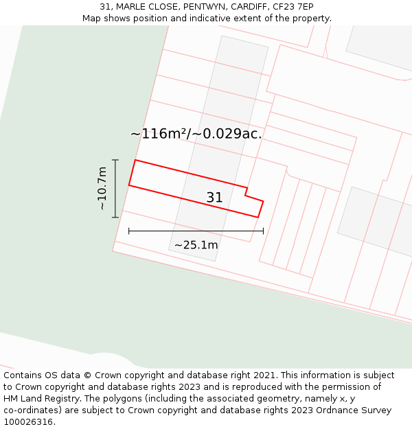 31, MARLE CLOSE, PENTWYN, CARDIFF, CF23 7EP: Plot and title map