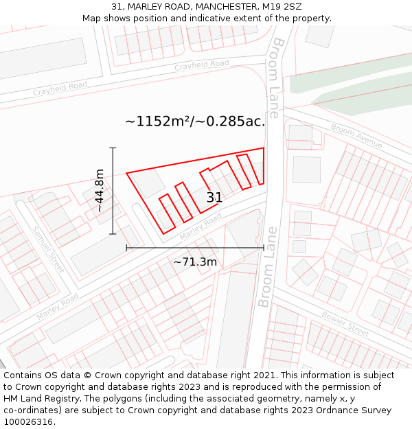 31, MARLEY ROAD, MANCHESTER, M19 2SZ: Plot and title map