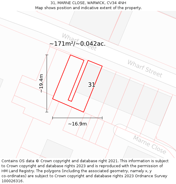 31, MARNE CLOSE, WARWICK, CV34 4NH: Plot and title map