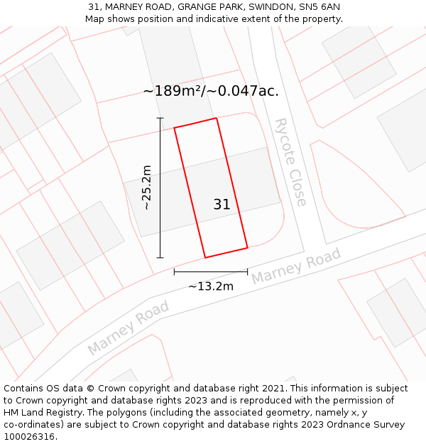 31, MARNEY ROAD, GRANGE PARK, SWINDON, SN5 6AN: Plot and title map