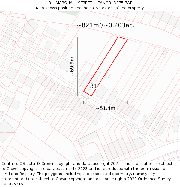 31, MARSHALL STREET, HEANOR, DE75 7AT: Plot and title map