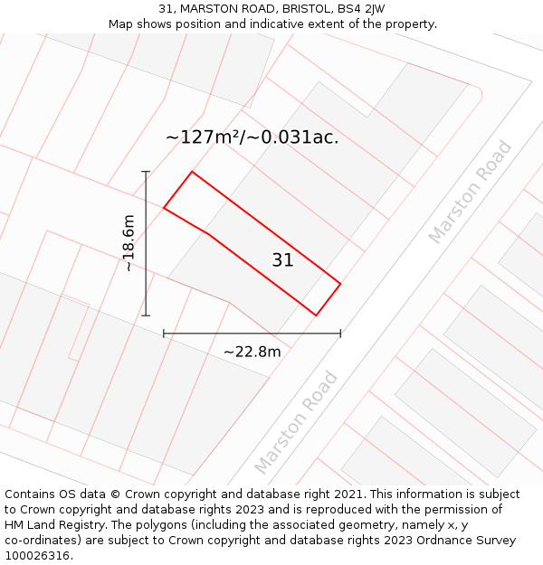 31, MARSTON ROAD, BRISTOL, BS4 2JW: Plot and title map
