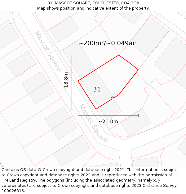 31, MASCOT SQUARE, COLCHESTER, CO4 3GA: Plot and title map
