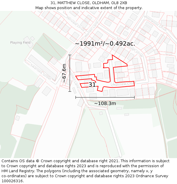 31, MATTHEW CLOSE, OLDHAM, OL8 2XB: Plot and title map