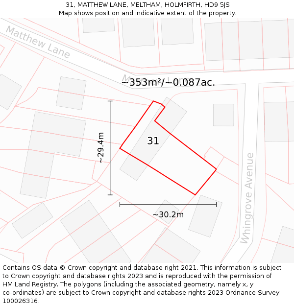 31, MATTHEW LANE, MELTHAM, HOLMFIRTH, HD9 5JS: Plot and title map