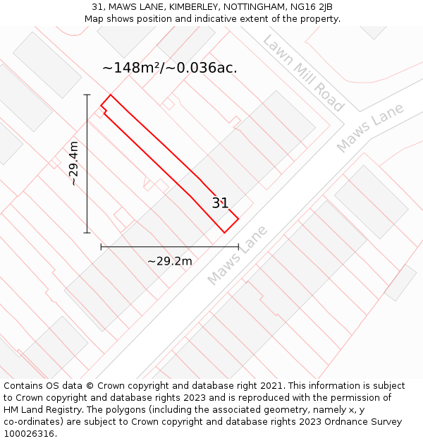 31, MAWS LANE, KIMBERLEY, NOTTINGHAM, NG16 2JB: Plot and title map