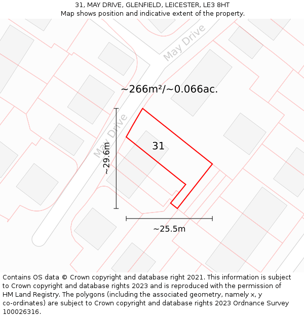 31, MAY DRIVE, GLENFIELD, LEICESTER, LE3 8HT: Plot and title map