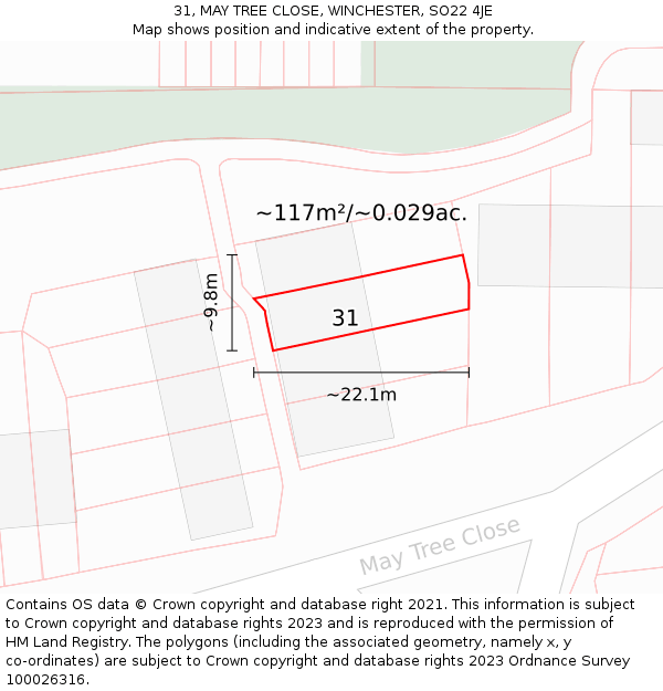 31, MAY TREE CLOSE, WINCHESTER, SO22 4JE: Plot and title map