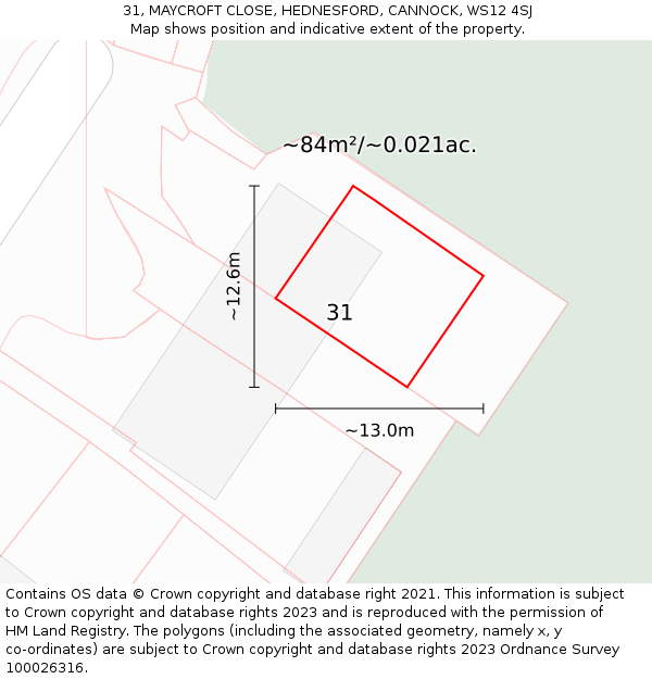31, MAYCROFT CLOSE, HEDNESFORD, CANNOCK, WS12 4SJ: Plot and title map