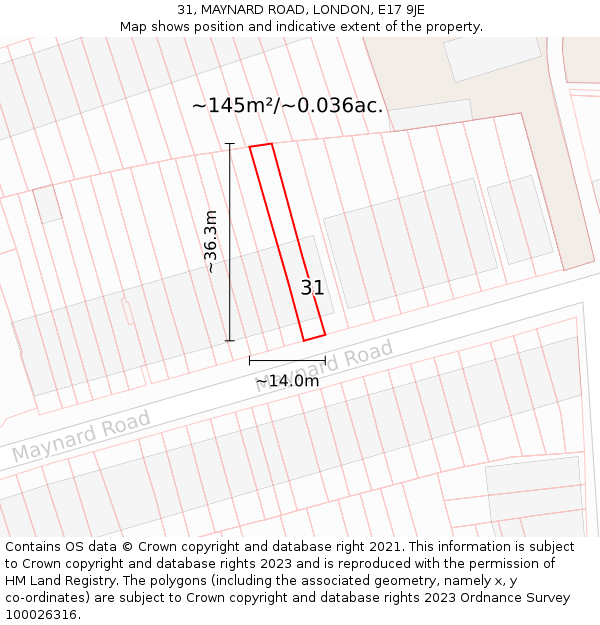 31, MAYNARD ROAD, LONDON, E17 9JE: Plot and title map