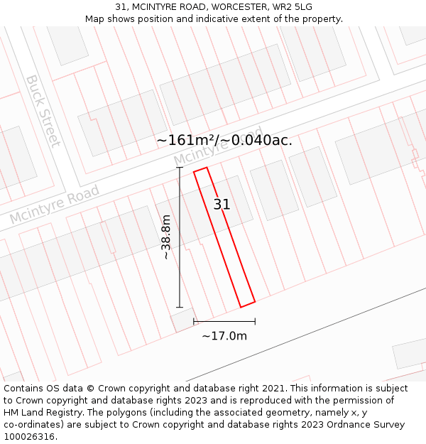 31, MCINTYRE ROAD, WORCESTER, WR2 5LG: Plot and title map