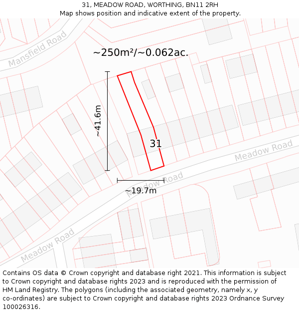 31, MEADOW ROAD, WORTHING, BN11 2RH: Plot and title map