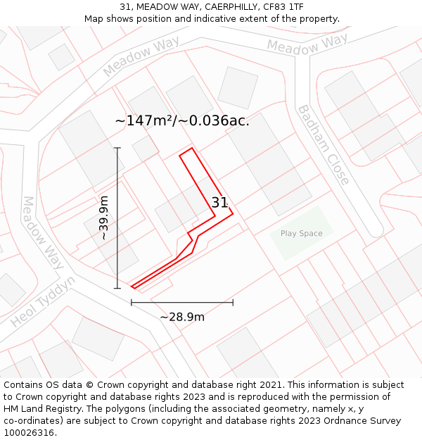 31, MEADOW WAY, CAERPHILLY, CF83 1TF: Plot and title map