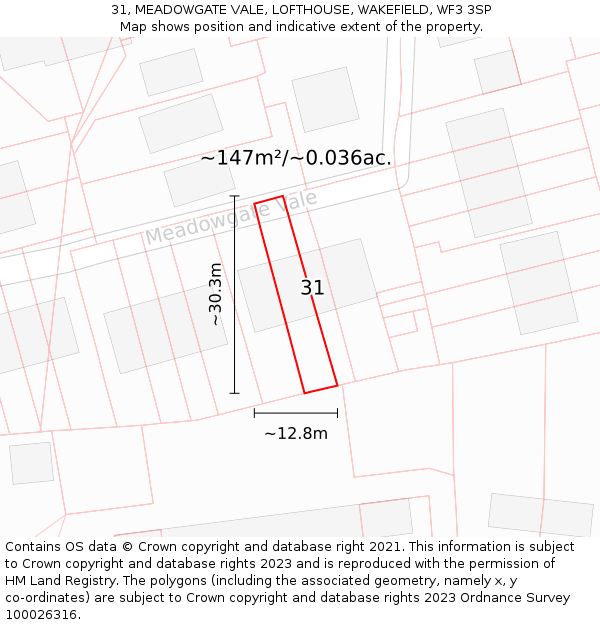 31, MEADOWGATE VALE, LOFTHOUSE, WAKEFIELD, WF3 3SP: Plot and title map