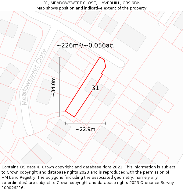 31, MEADOWSWEET CLOSE, HAVERHILL, CB9 9DN: Plot and title map
