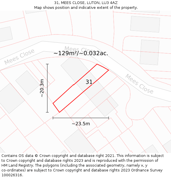 31, MEES CLOSE, LUTON, LU3 4AZ: Plot and title map