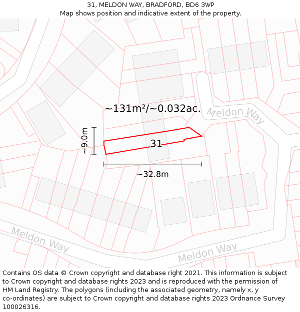 31, MELDON WAY, BRADFORD, BD6 3WP: Plot and title map