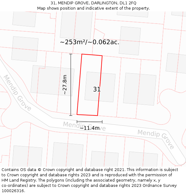 31, MENDIP GROVE, DARLINGTON, DL1 2FQ: Plot and title map