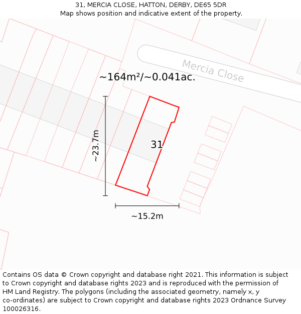 31, MERCIA CLOSE, HATTON, DERBY, DE65 5DR: Plot and title map