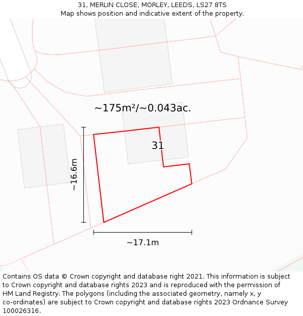 31, MERLIN CLOSE, MORLEY, LEEDS, LS27 8TS: Plot and title map