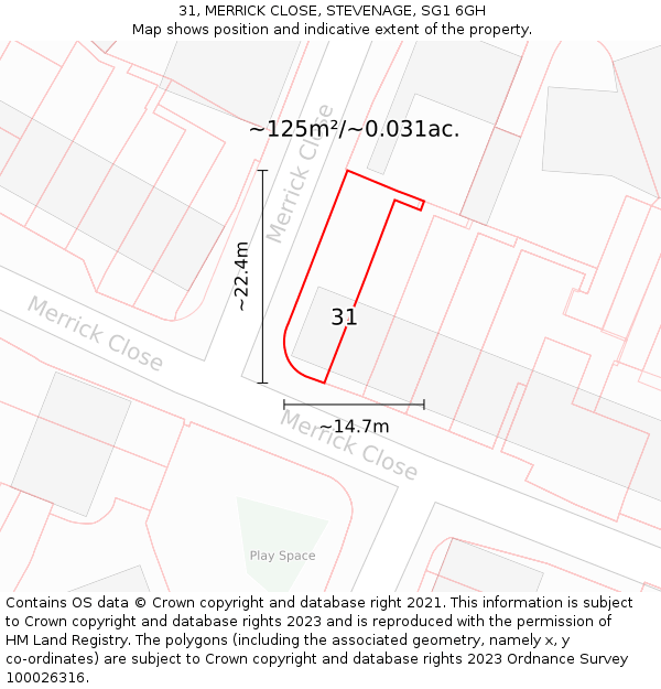 31, MERRICK CLOSE, STEVENAGE, SG1 6GH: Plot and title map