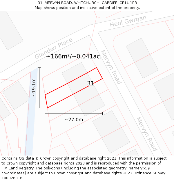 31, MERVYN ROAD, WHITCHURCH, CARDIFF, CF14 1PR: Plot and title map