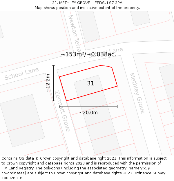 31, METHLEY GROVE, LEEDS, LS7 3PA: Plot and title map