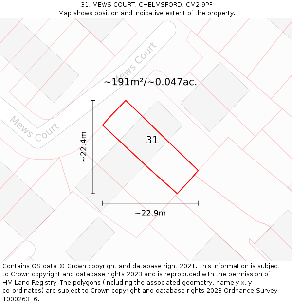 31, MEWS COURT, CHELMSFORD, CM2 9PF: Plot and title map