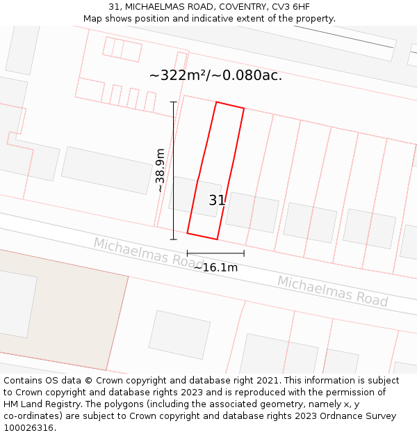 31, MICHAELMAS ROAD, COVENTRY, CV3 6HF: Plot and title map