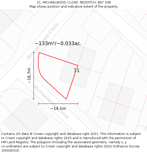 31, MICHAELWOOD CLOSE, REDDITCH, B97 5YB: Plot and title map