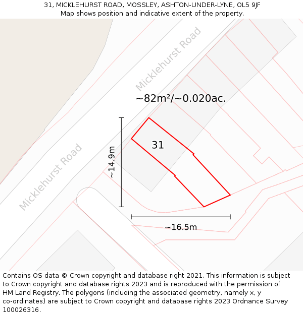 31, MICKLEHURST ROAD, MOSSLEY, ASHTON-UNDER-LYNE, OL5 9JF: Plot and title map