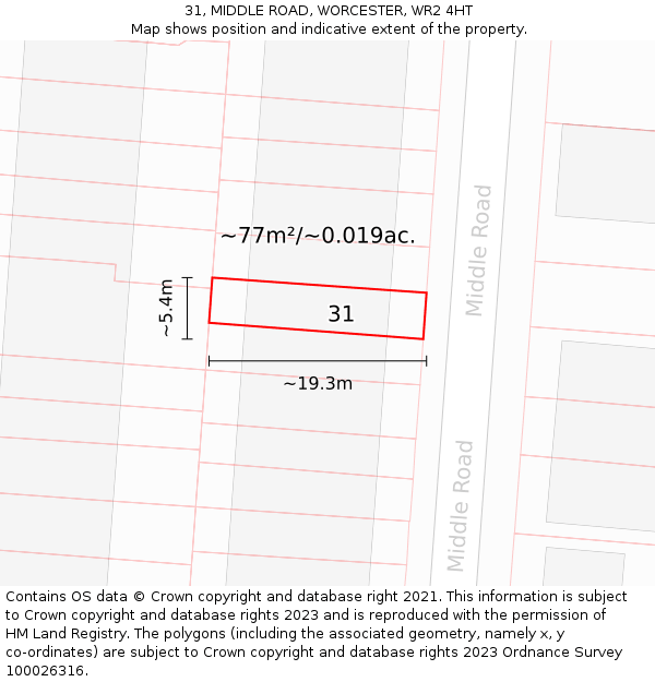 31, MIDDLE ROAD, WORCESTER, WR2 4HT: Plot and title map