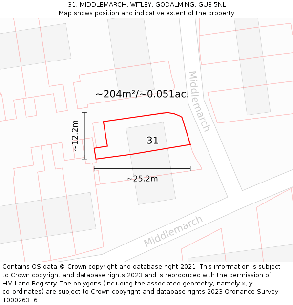 31, MIDDLEMARCH, WITLEY, GODALMING, GU8 5NL: Plot and title map
