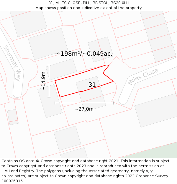 31, MILES CLOSE, PILL, BRISTOL, BS20 0LH: Plot and title map
