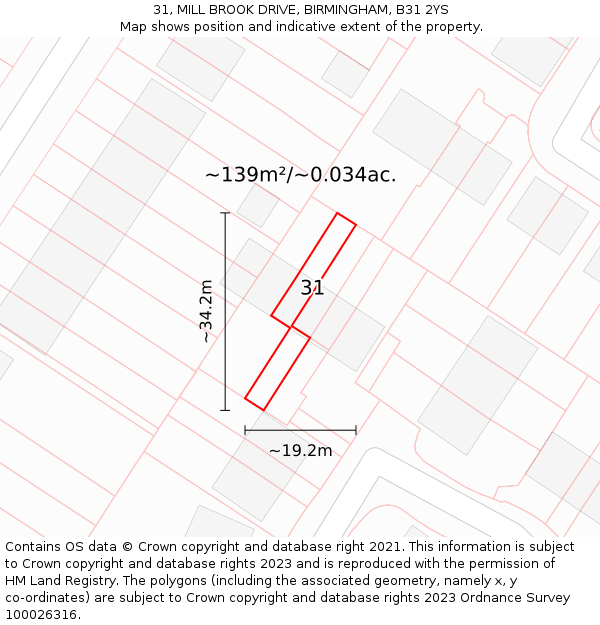 31, MILL BROOK DRIVE, BIRMINGHAM, B31 2YS: Plot and title map
