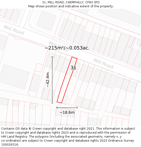 31, MILL ROAD, CAERPHILLY, CF83 3FD: Plot and title map