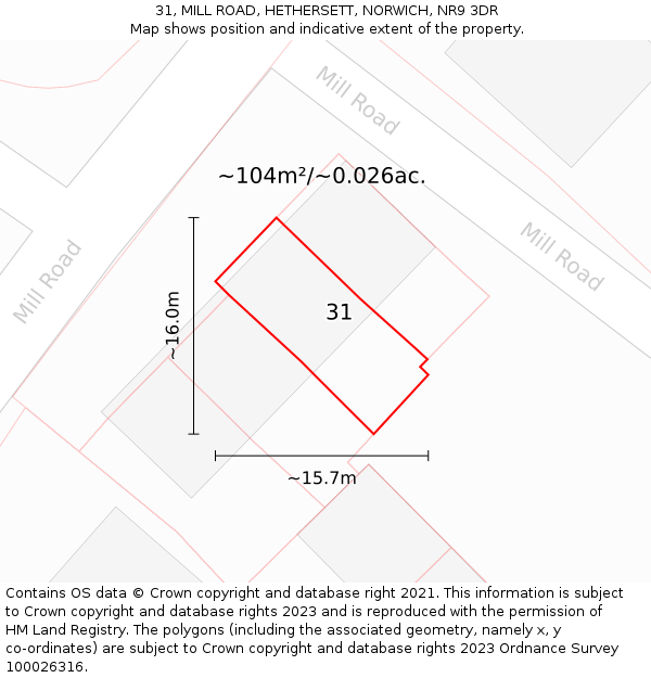 31, MILL ROAD, HETHERSETT, NORWICH, NR9 3DR: Plot and title map