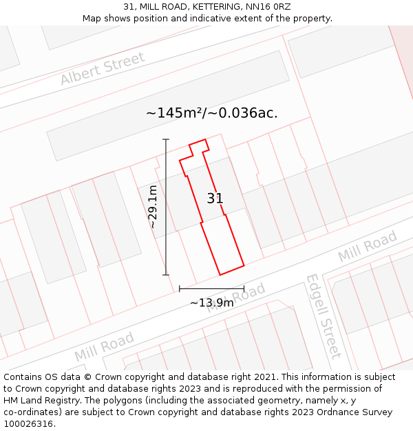 31, MILL ROAD, KETTERING, NN16 0RZ: Plot and title map