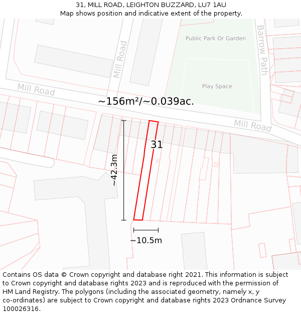 31, MILL ROAD, LEIGHTON BUZZARD, LU7 1AU: Plot and title map