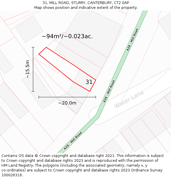 31, MILL ROAD, STURRY, CANTERBURY, CT2 0AP: Plot and title map