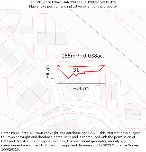 31, MILLCROFT WAY, HANDSACRE, RUGELEY, WS15 4TE: Plot and title map