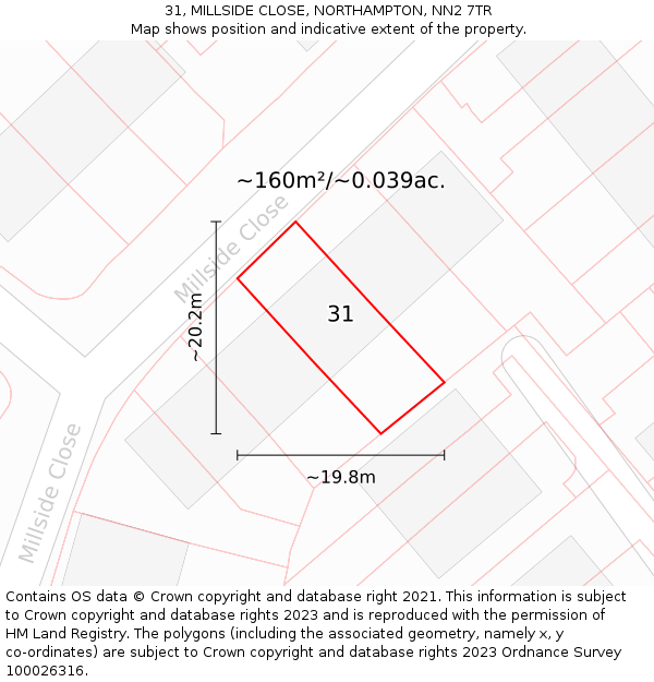 31, MILLSIDE CLOSE, NORTHAMPTON, NN2 7TR: Plot and title map