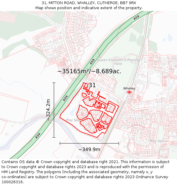 31, MITTON ROAD, WHALLEY, CLITHEROE, BB7 9RX: Plot and title map