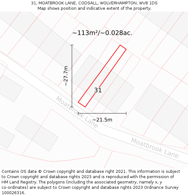 31, MOATBROOK LANE, CODSALL, WOLVERHAMPTON, WV8 1DS: Plot and title map