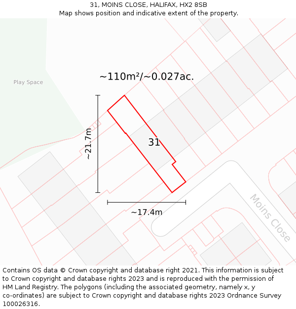 31, MOINS CLOSE, HALIFAX, HX2 8SB: Plot and title map