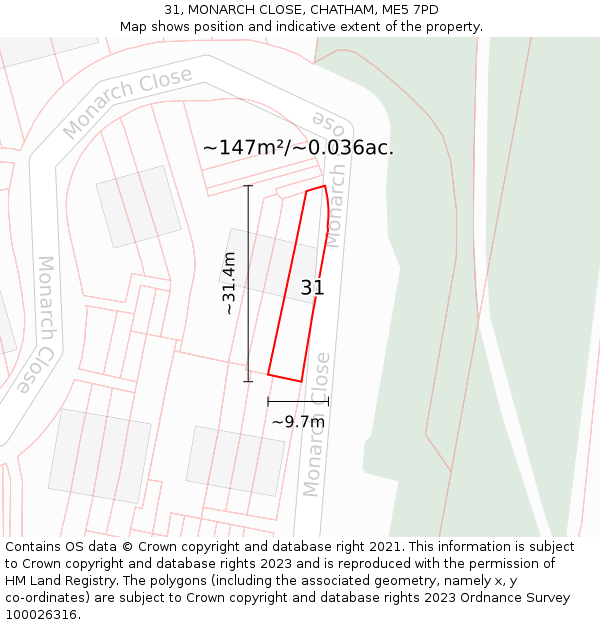 31, MONARCH CLOSE, CHATHAM, ME5 7PD: Plot and title map