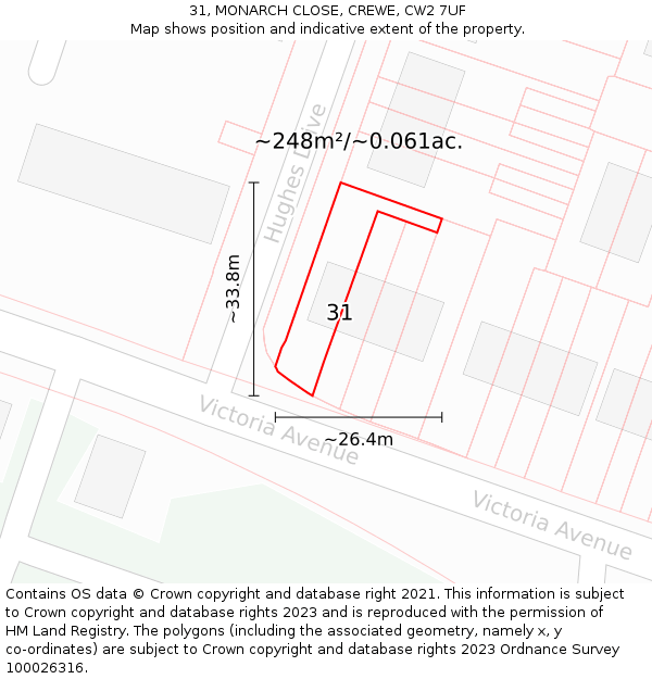 31, MONARCH CLOSE, CREWE, CW2 7UF: Plot and title map