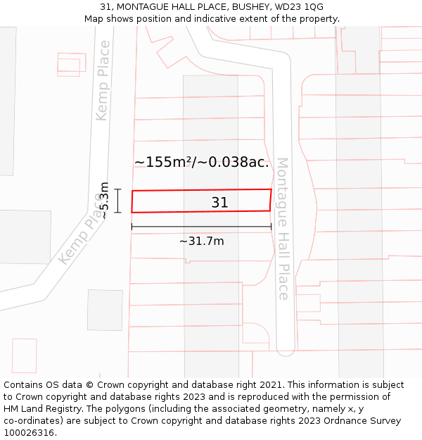31, MONTAGUE HALL PLACE, BUSHEY, WD23 1QG: Plot and title map