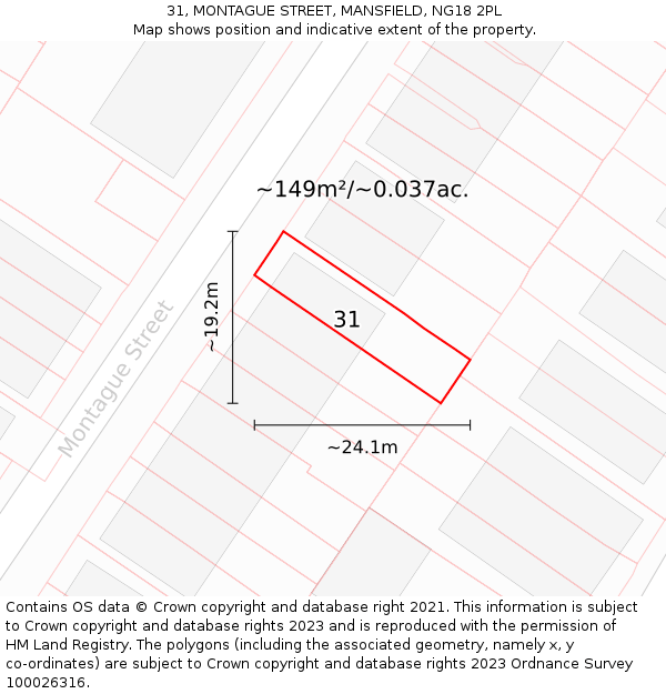 31, MONTAGUE STREET, MANSFIELD, NG18 2PL: Plot and title map
